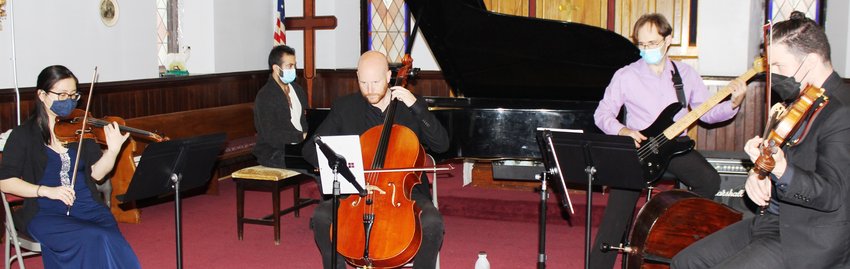 The Sullivan County Chamber Orchestra performs a chamber music concert in Monticello in October 2021. Pictured are Akiko Hosoi, left; Or Matias; Luke Krafka; Andrew Trombley and Colin Brookes.